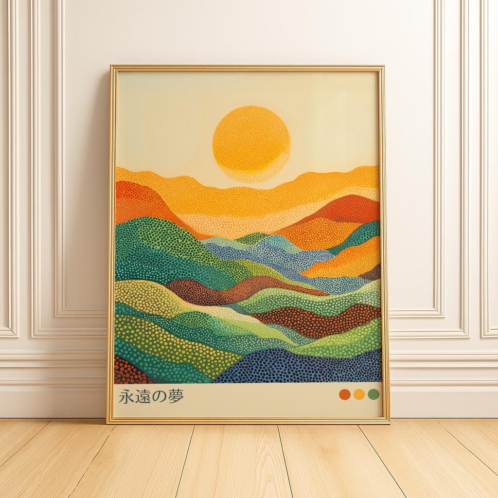 Japanese Grasslands Art Print – Japandi Wabi Sabi Landscape Poster (Digital Download)