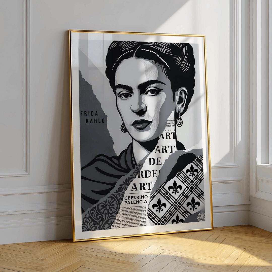 Frida Kahlo Portrait Print – Black & White Mexican Art (Digital Download)