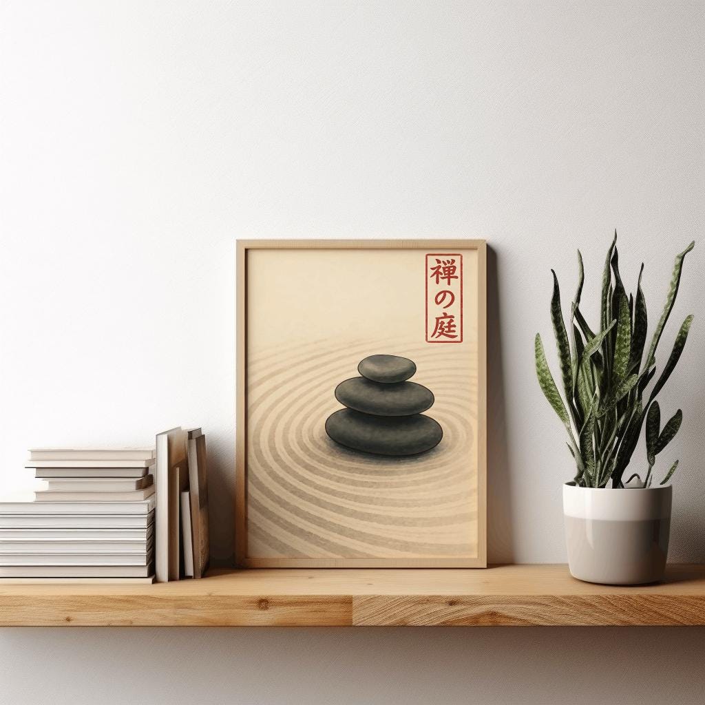 Beige Japandi Zen Stones Poster – Minimal Meditation Wall Art (Digital Download)