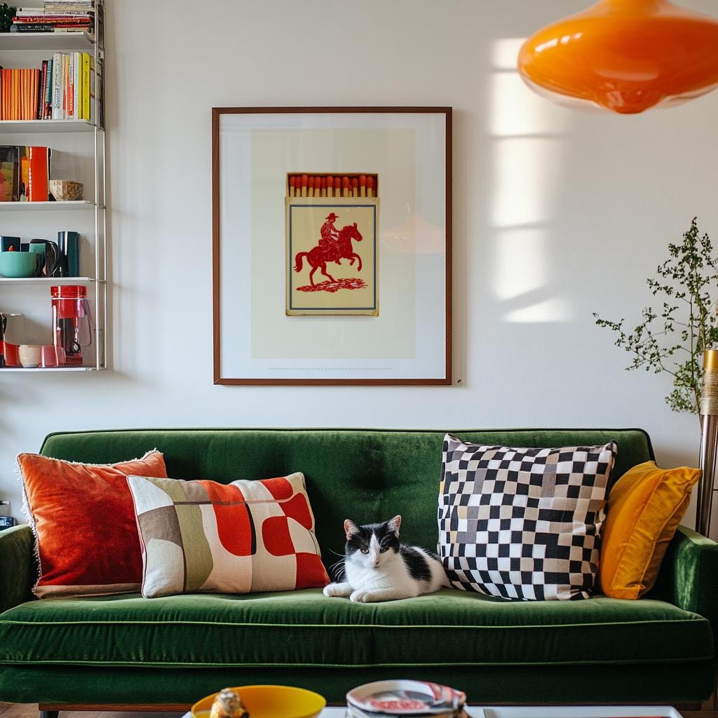 Cowboy Matchbook Poster – Red Rider on Horse, Cobalt Blue Border, Digital Download