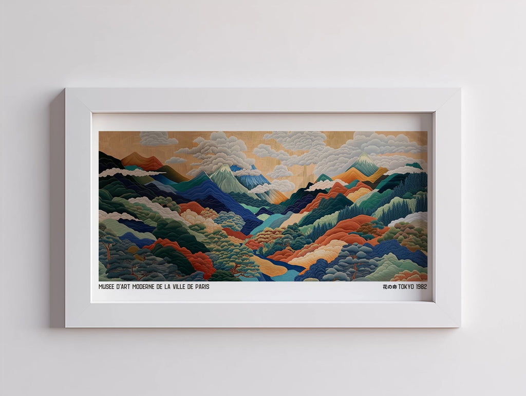 Japanese Mountainscape Art Print – Abstract Polka Dot Landscape Poster (Digital Download)