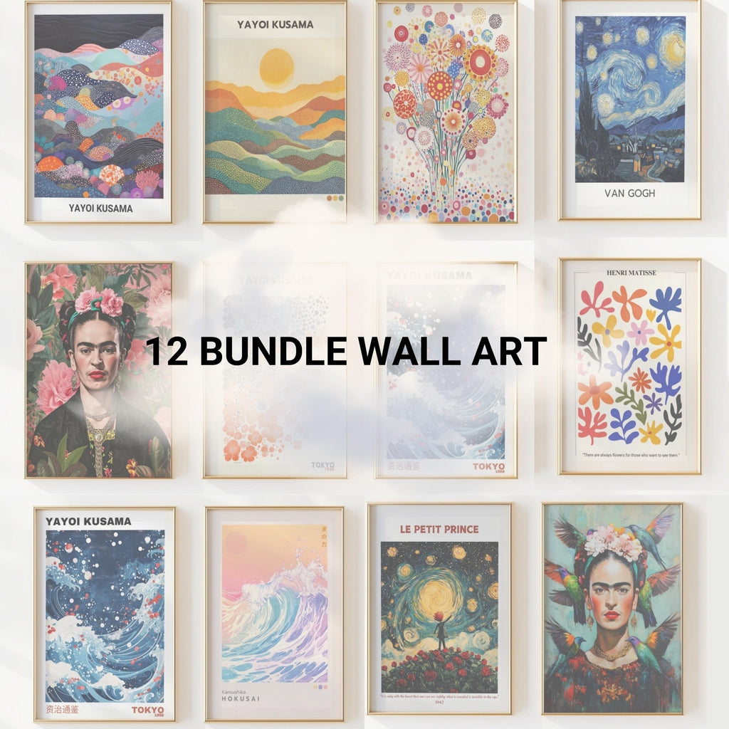 Gallery Wall Art Bundle (Set of 12) – Eclectic Printable Art Pack, Frida Kahlo & Modern Artist Inspired Digital Prints