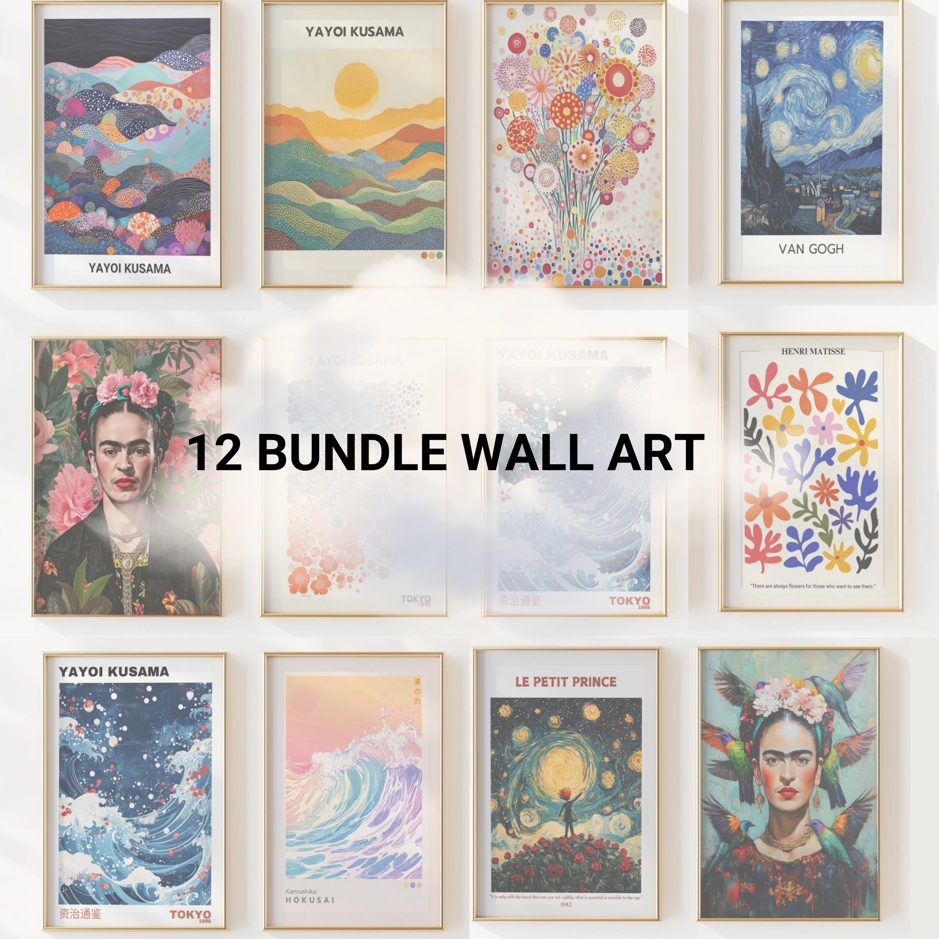 Gallery Wall Art Bundle (Set of 12) – Eclectic Printable Art Pack, Frida Kahlo & Modern Artist Inspired Digital Prints