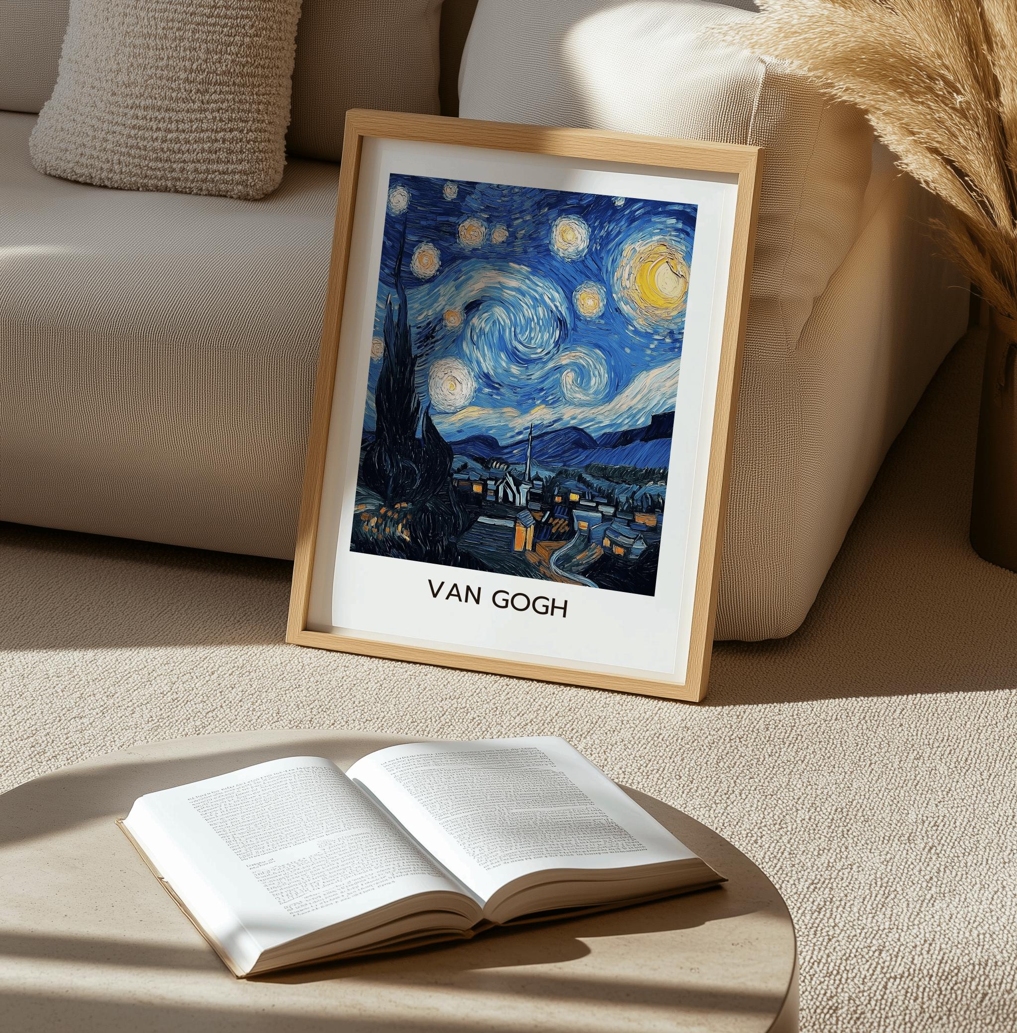 Starry Night Inspired Print – Van Gogh Style Wall Art, Blue Night Landscape (Digital Download)