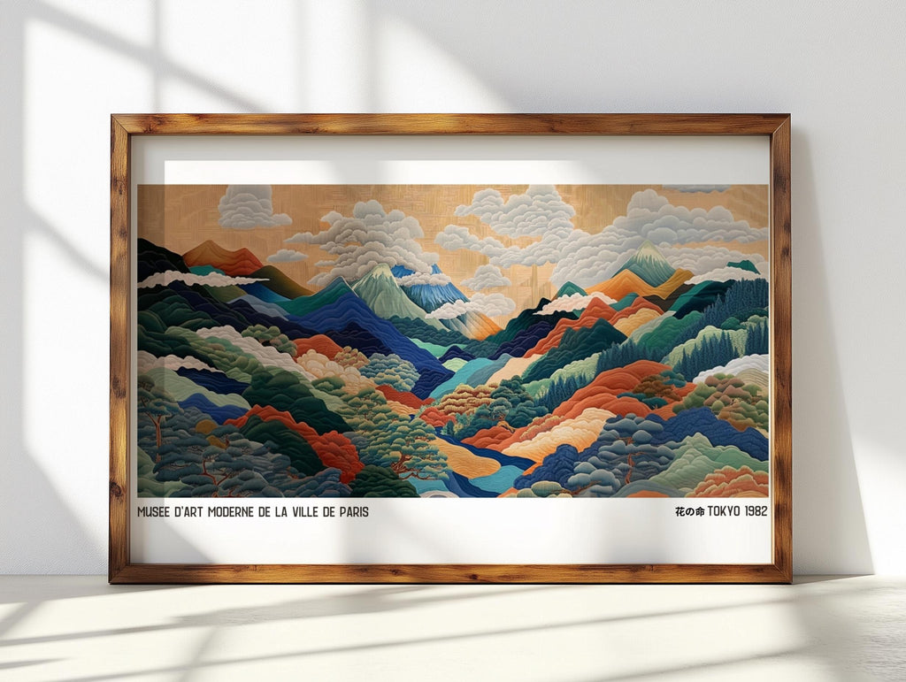 Japanese Mountainscape Art Print – Abstract Polka Dot Landscape Poster (Digital Download)