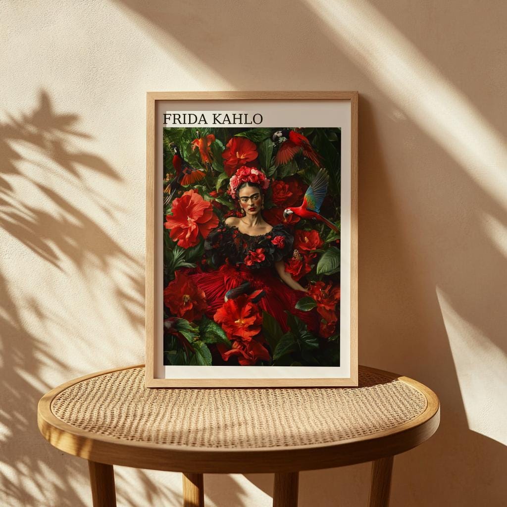 Frida Kahlo Floral Portrait: Mexican Feminist Art Print (Digital Download)