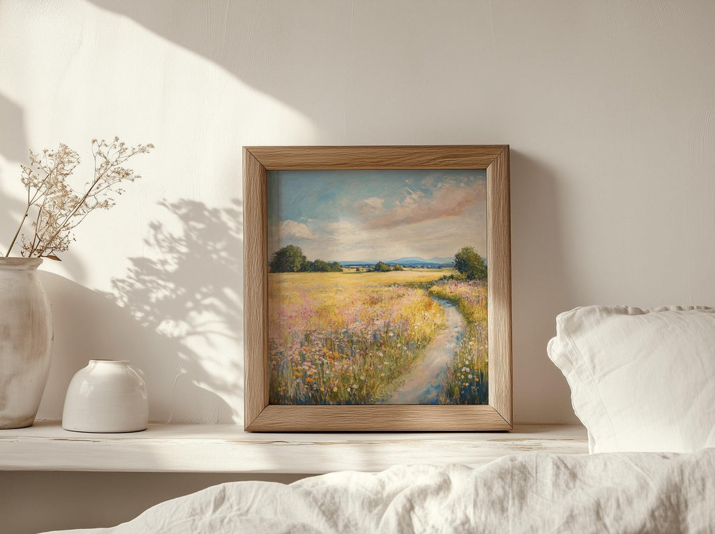 Monet Inspired Meadow Art Print – Impressionist Landscape Wall Art, Floral Field Painting (Digital Download)