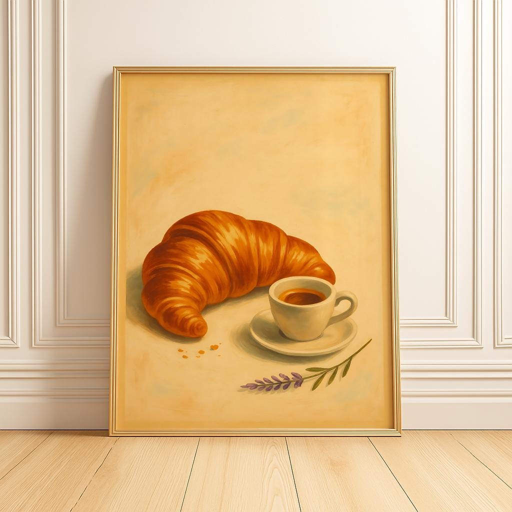 Croissant & Coffee Poster – French Café Kitchen Wall Art | Digital Download