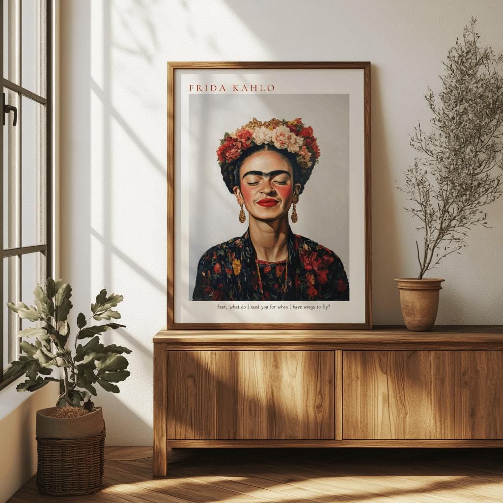 Frida Kahlo Art Print – Feminist Portrait with Quote “Feet, What Do I Need You For?” (Digital Download)