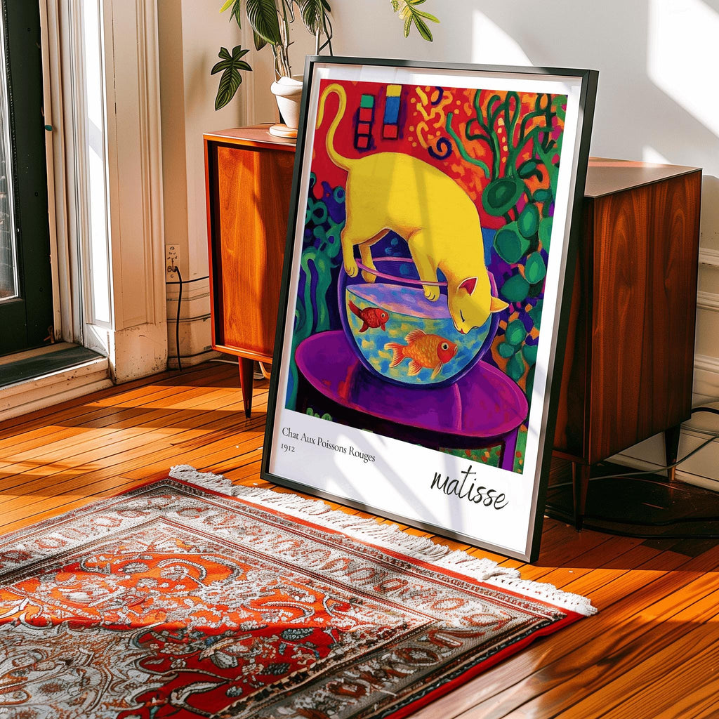 Matisse-Inspired Cat & Goldfish Art Print – Colorful Fauvist Poster (Digital Download)