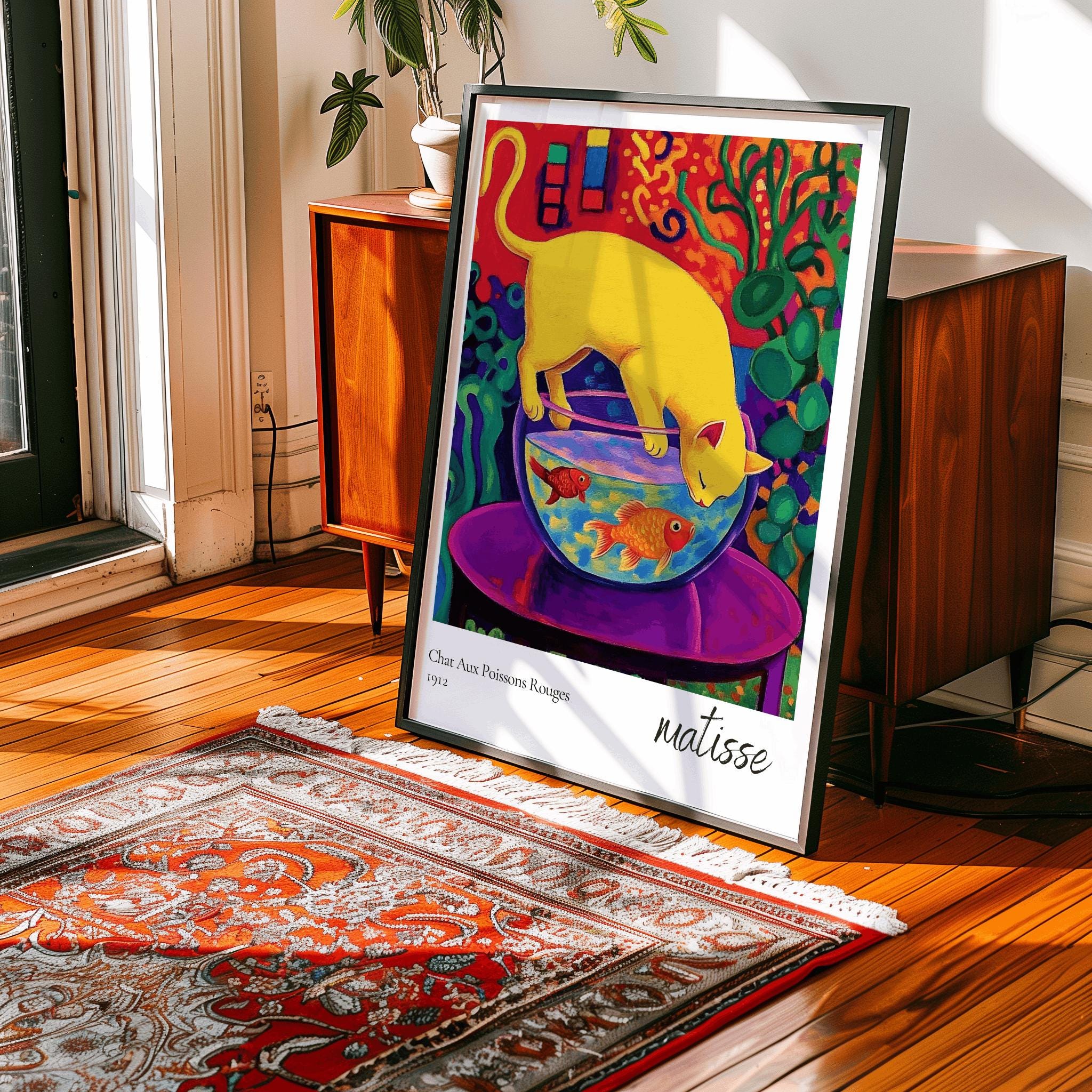 Matisse-Inspired Cat & Goldfish Art Print – Colorful Fauvist Poster (Digital Download)