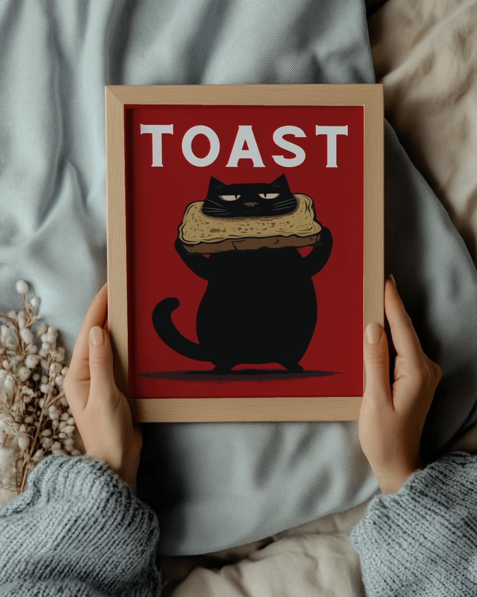 Black Cat Bread Poster – Cute Kawaii Toast Art Print for Cat Lovers (Digital Download)