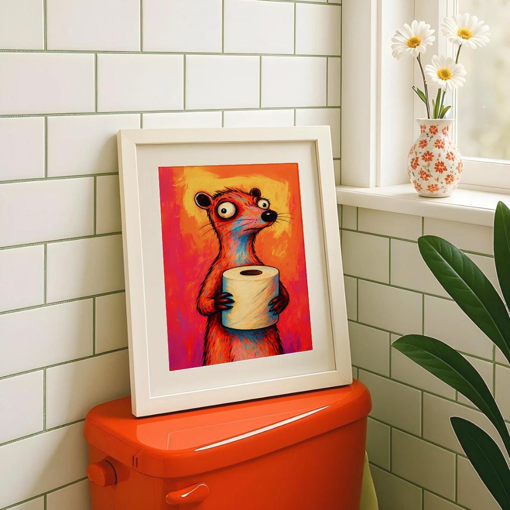 Funny Bathroom Animal Poster – Colorful Toilet Paper Wall Art (Digital Download)