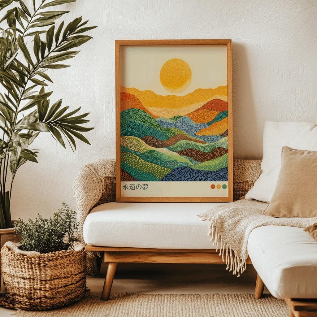 Japanese Grasslands Art Print – Japandi Wabi Sabi Landscape Poster (Digital Download)