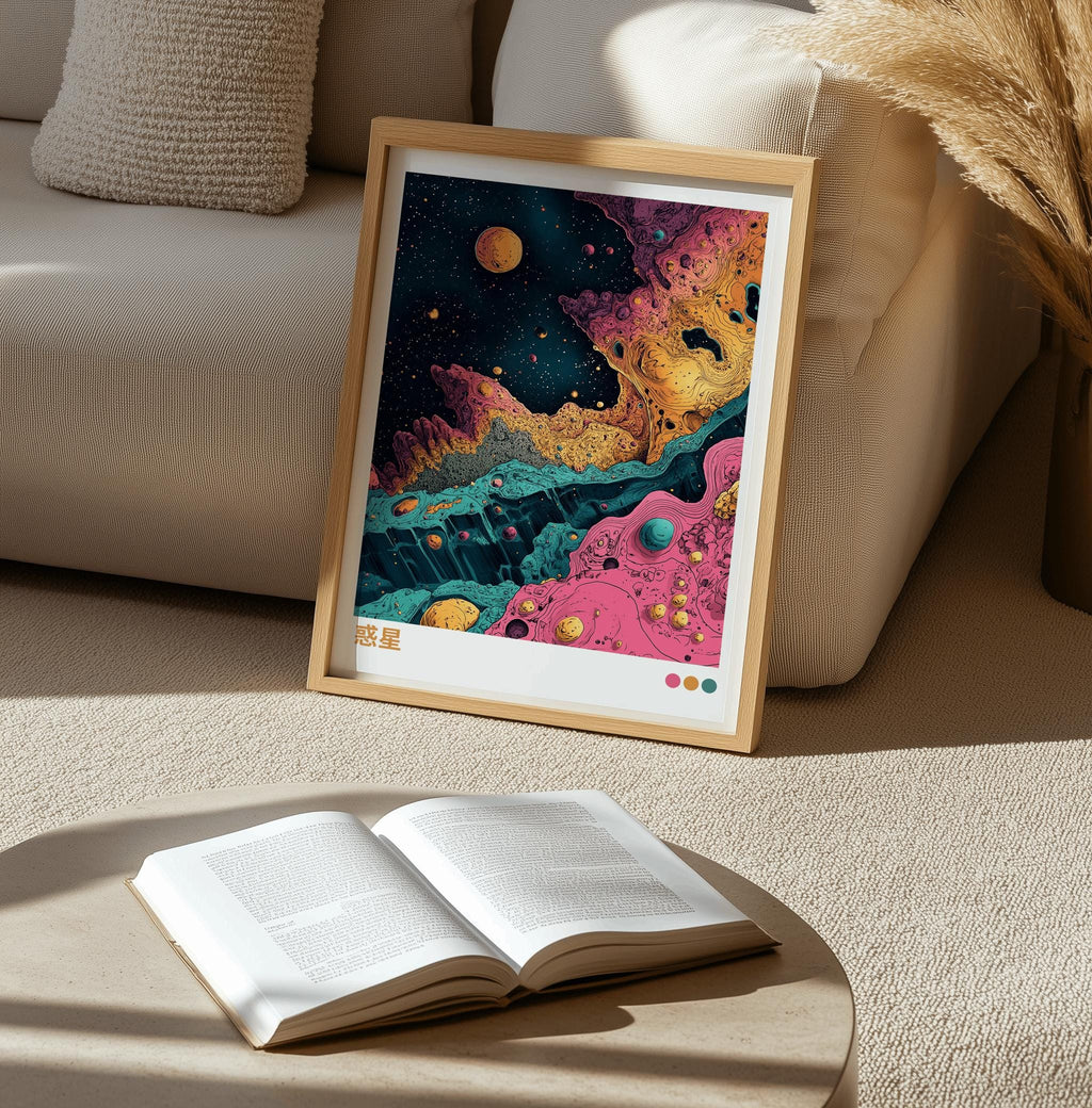 Japanese Cosmic Landscape Poster – Ukiyo-e Inspired Space Art Print | Digital Download