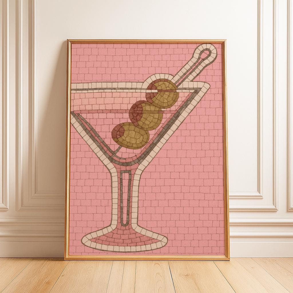 Ace Card Martini Art Print: Minimalist Cocktail Bar Decor (Digital Download 20x28 inches)