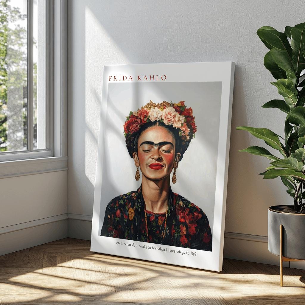 Frida Kahlo Art Print – Feminist Portrait with Quote “Feet, What Do I Need You For?” (Digital Download)