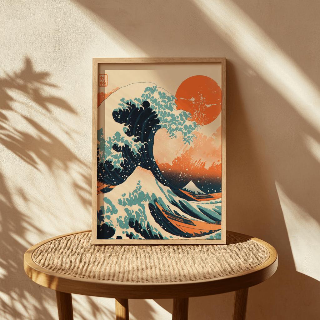 Japanese Wave Art Print – Modern Japandi Wall Decor, Digital Download (PNG/JPG)