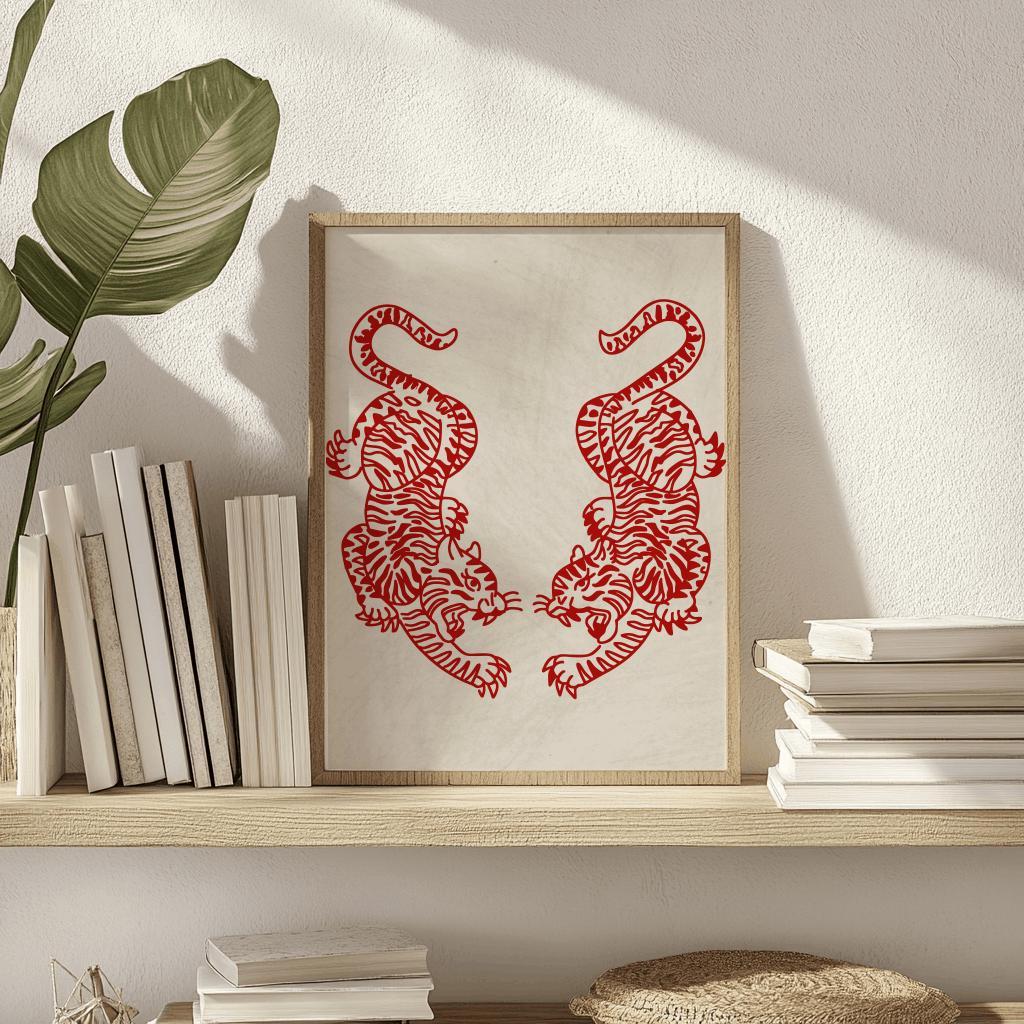 Tiger Wall Art – Japanese Minimalist Poster, Digital Download