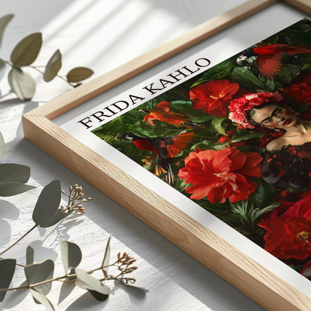 Frida Kahlo Floral Portrait: Mexican Feminist Art Print (Digital Download)