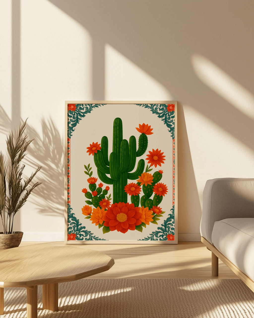 Cactus Folk Art Poster – Southwestern Floral Desert Print (Digital Download)