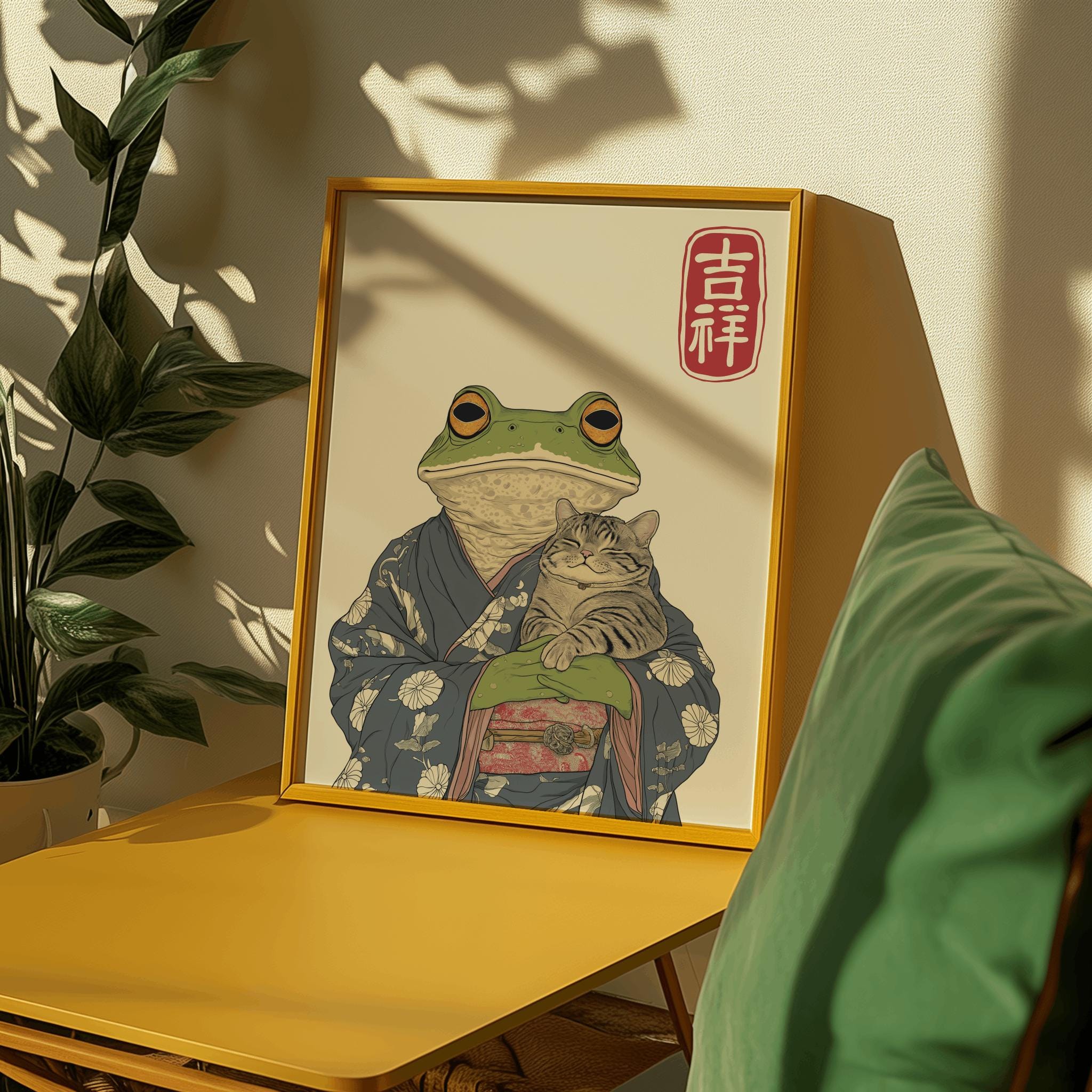 Matsumoto Hoji Frog & Cat Art Print – Vintage Japanese Ukiyo-e Poster (Digital Download)