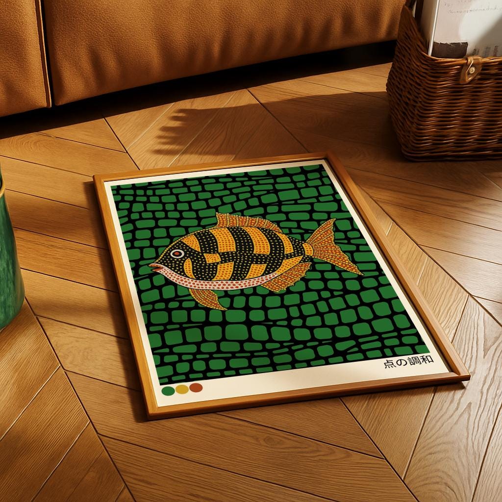 Japandi Goldfish Print – Japanese Dot Art Exhibition Poster (Digital Download)