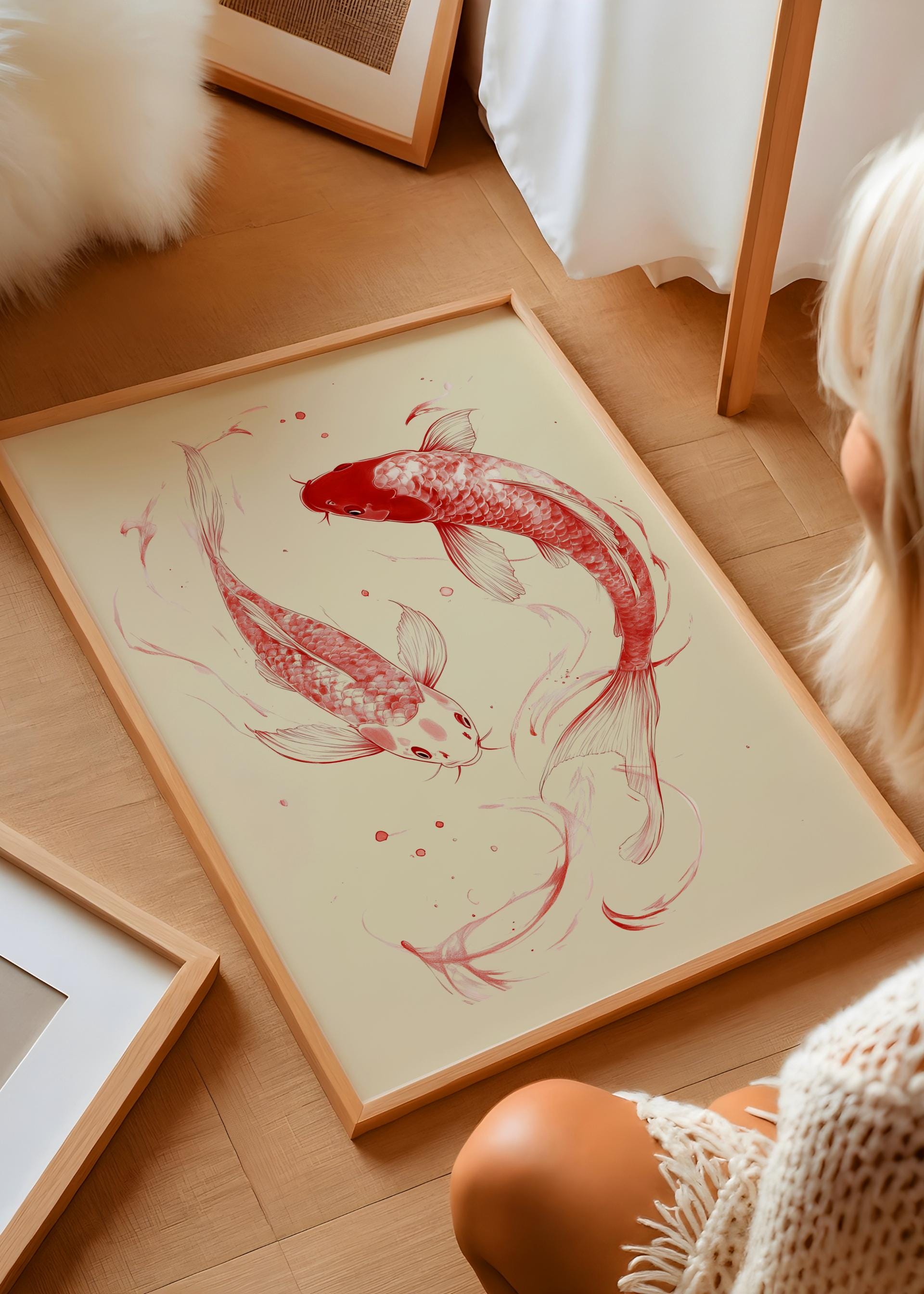 Red Koi Fish Art Print – Japanese Minimalist Wall Decor (Digital Download)