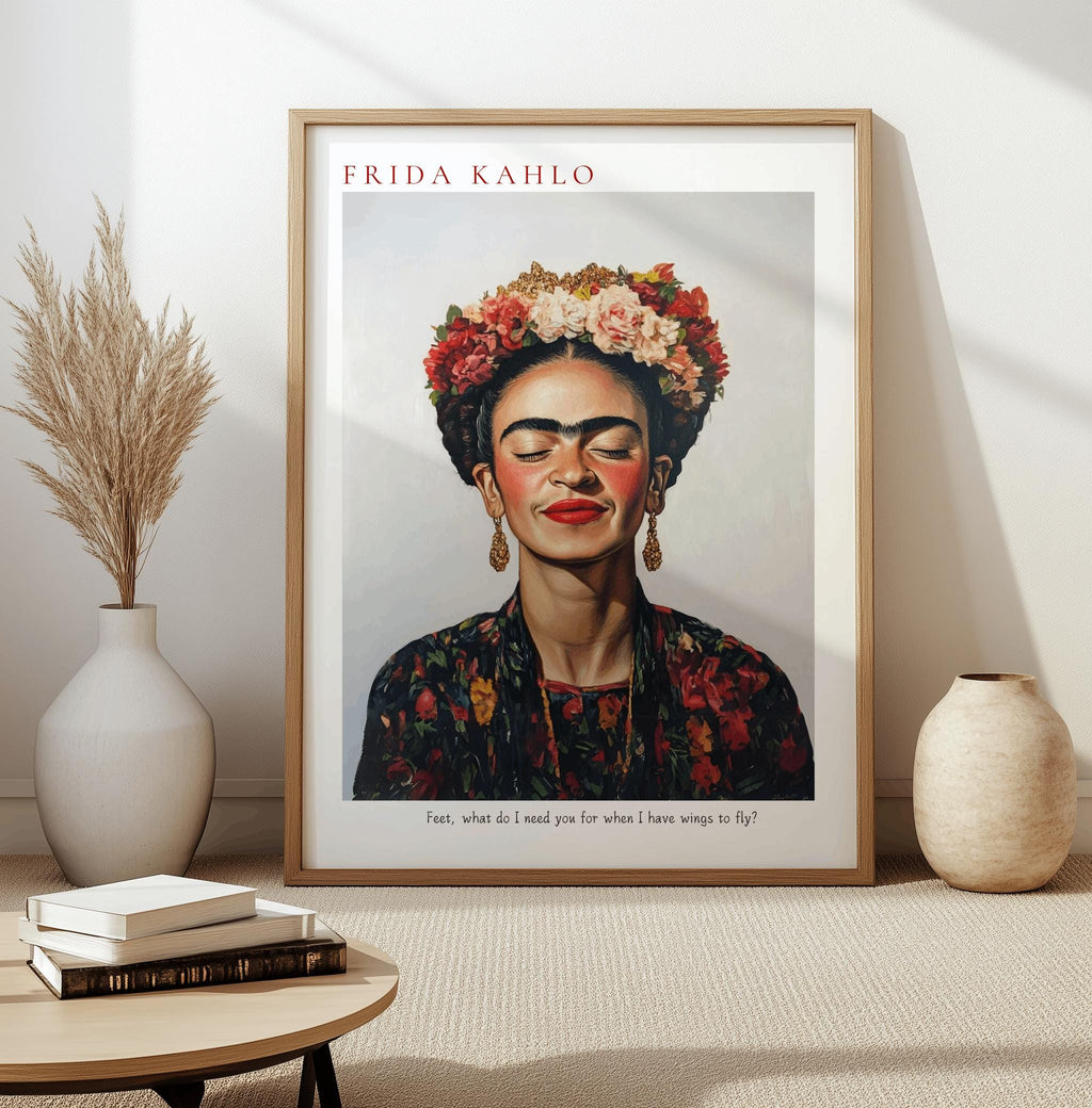 Frida Kahlo Art Print – Feminist Portrait with Quote “Feet, What Do I Need You For?” (Digital Download)