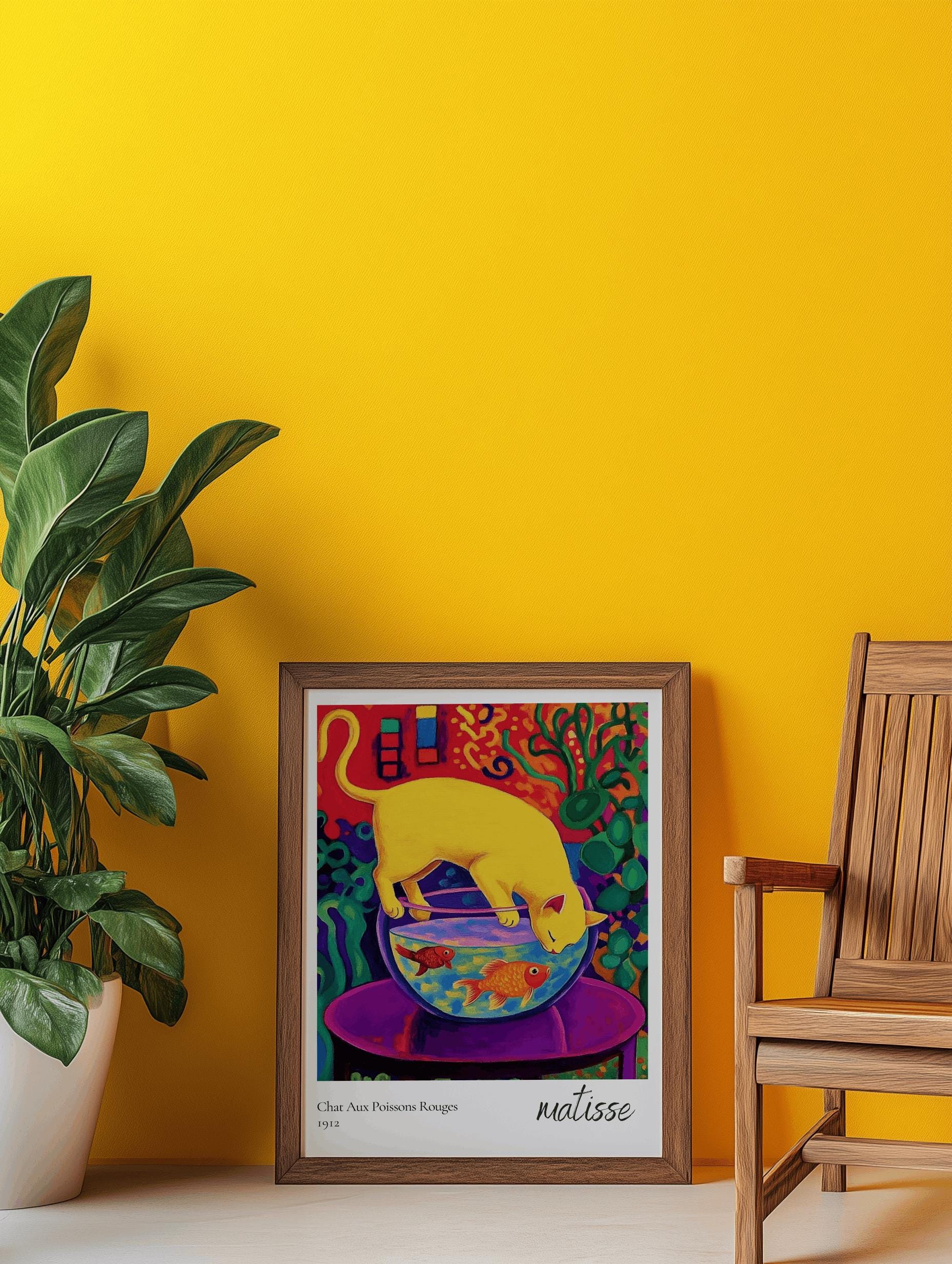 Matisse-Inspired Cat & Goldfish Art Print – Colorful Fauvist Poster (Digital Download)