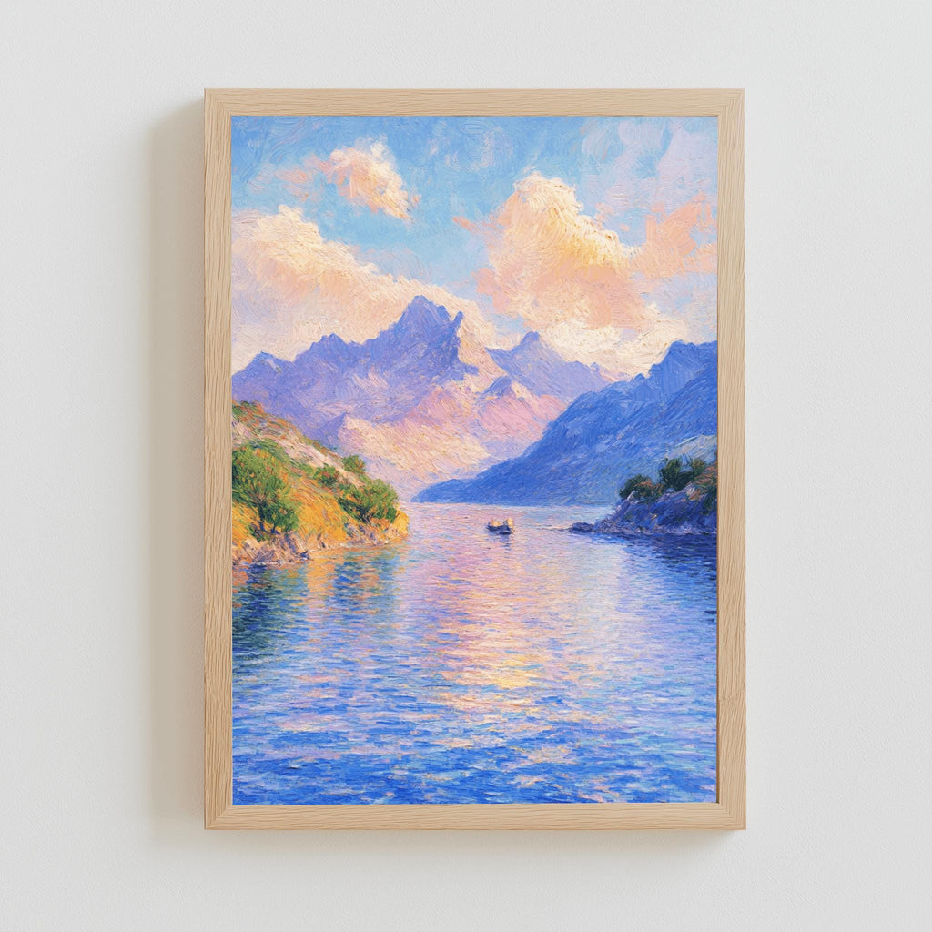 Impressionist Lake & Mountain Poster – Monet-Inspired Landscape Art | Digital Download
