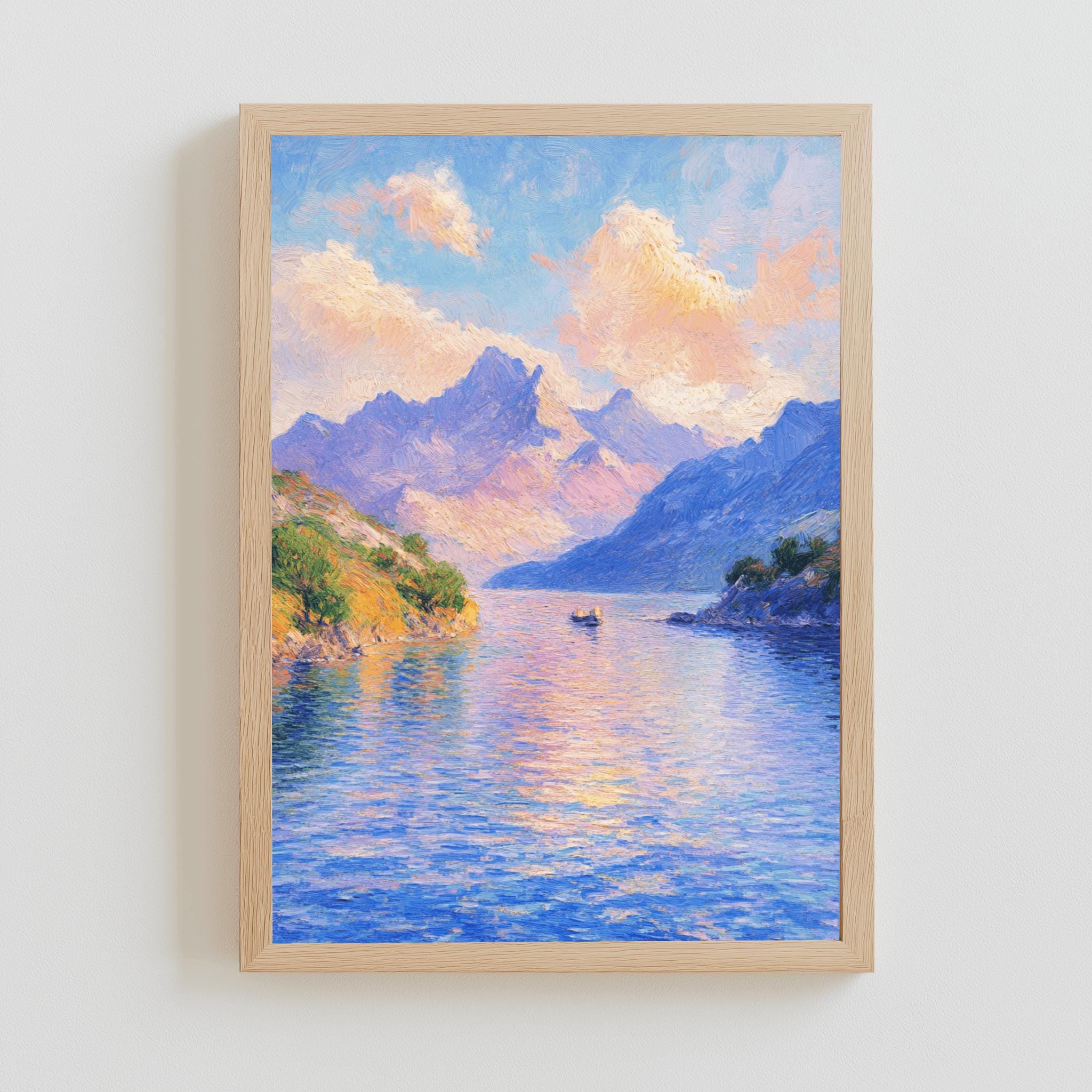 Impressionist Lake & Mountain Poster – Monet-Inspired Landscape Art | Digital Download