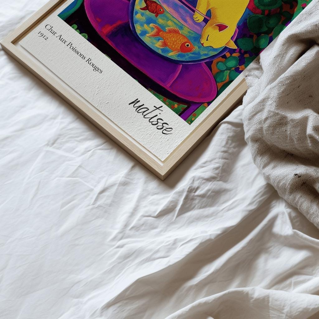 Matisse-Inspired Cat & Goldfish Art Print – Colorful Fauvist Poster (Digital Download)