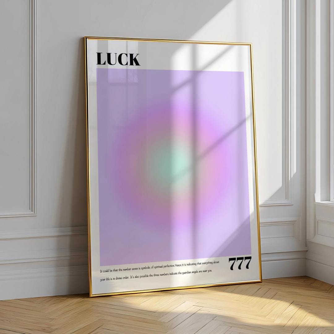 777 Angel Number Poster – Purple Aura Luck Print, Spiritual Y2K Wall Art (Digital Download)