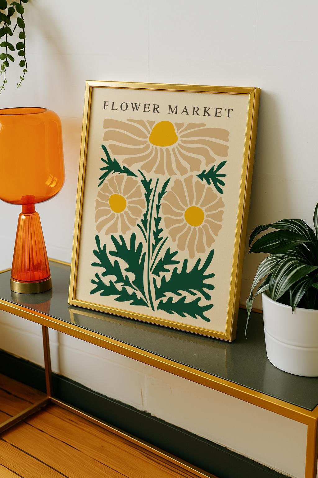 Flower Market Poster – Retro Abstract Daisy Art Print (Digital Download)