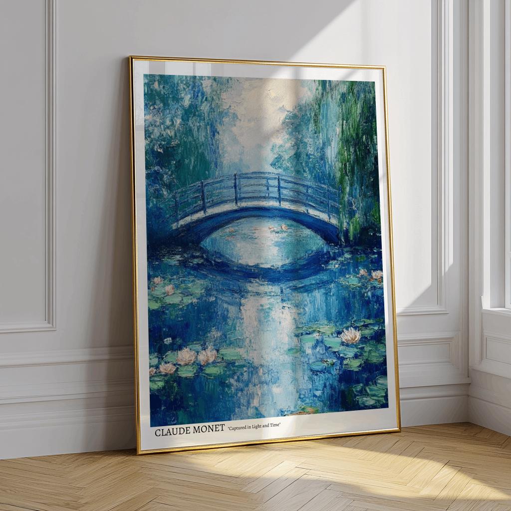 Monet Water Lilies Inspired Poster – Impressionist Bridge & Garden Art Print (Digital Download)