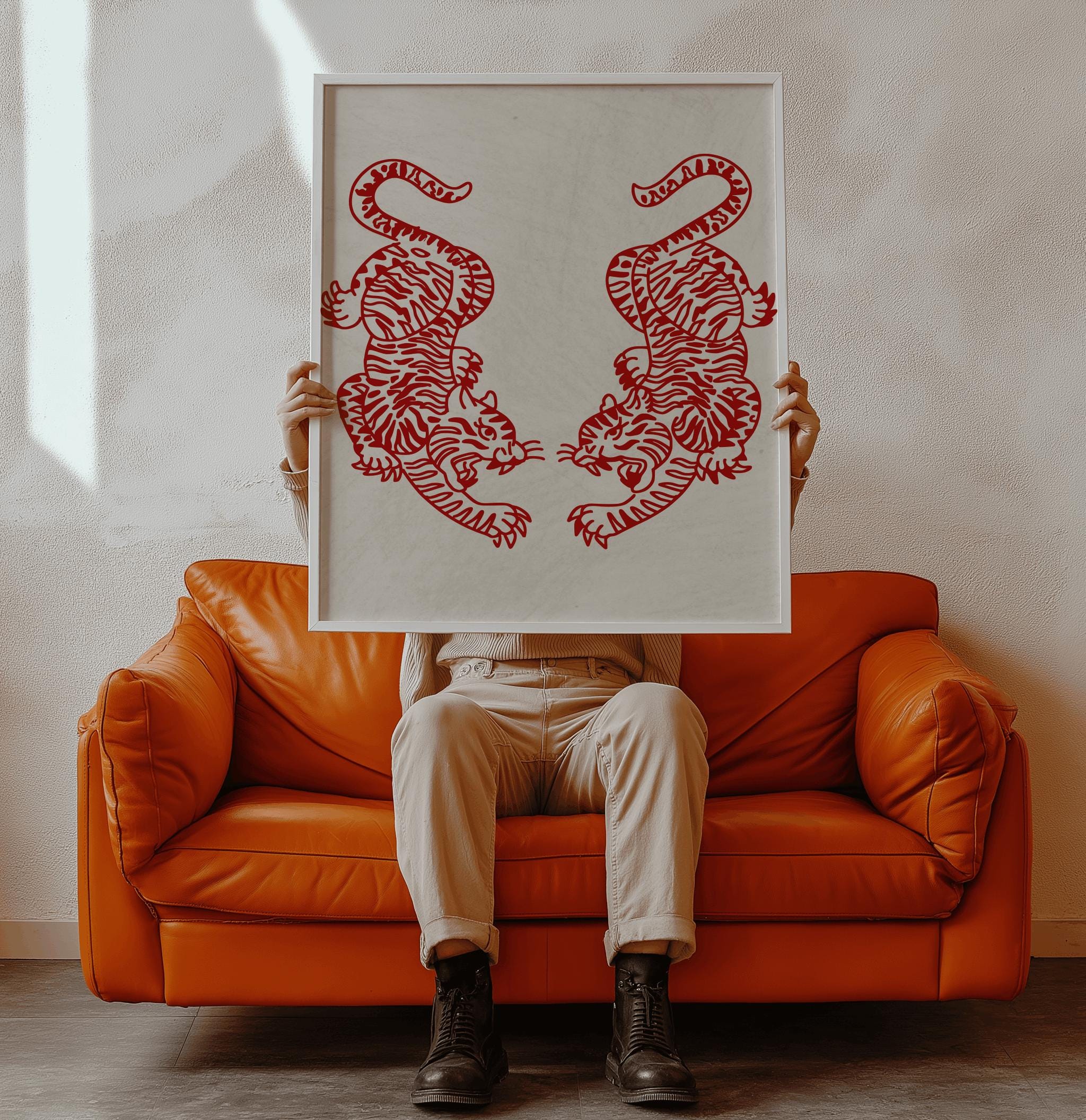 Tiger Wall Art – Japanese Minimalist Poster, Digital Download