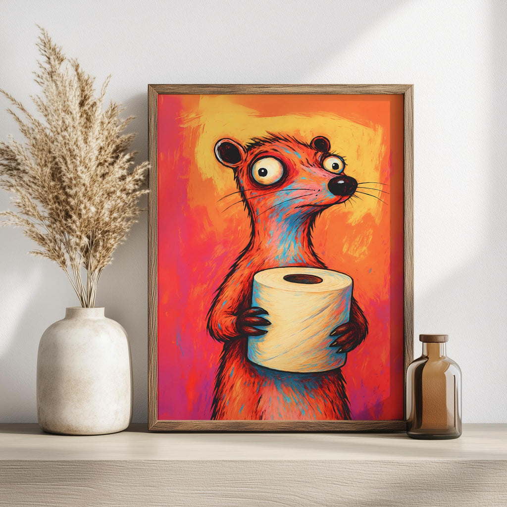 Funny Bathroom Animal Poster – Colorful Toilet Paper Wall Art (Digital Download)