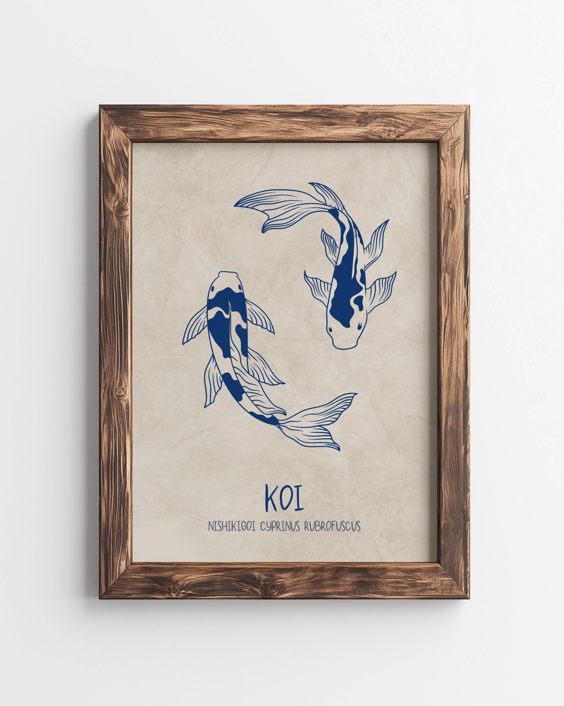 Japanese Koi Fish Art Print – Minimalist Blue Zen Wall Decor (Digital Download)