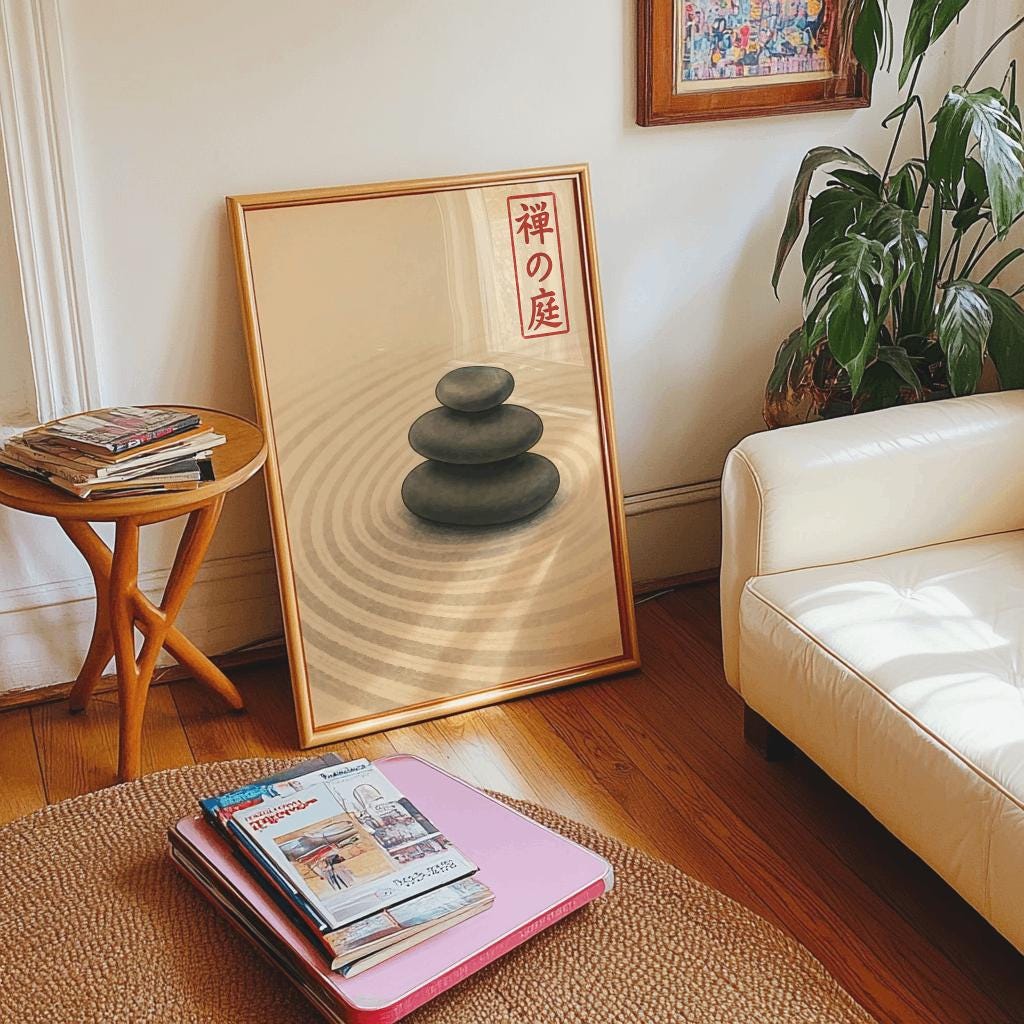 Beige Japandi Zen Stones Poster – Minimal Meditation Wall Art (Digital Download)