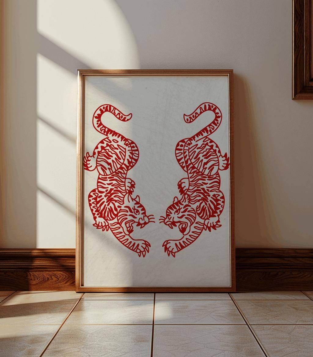 Tiger Wall Art – Japanese Minimalist Poster, Digital Download