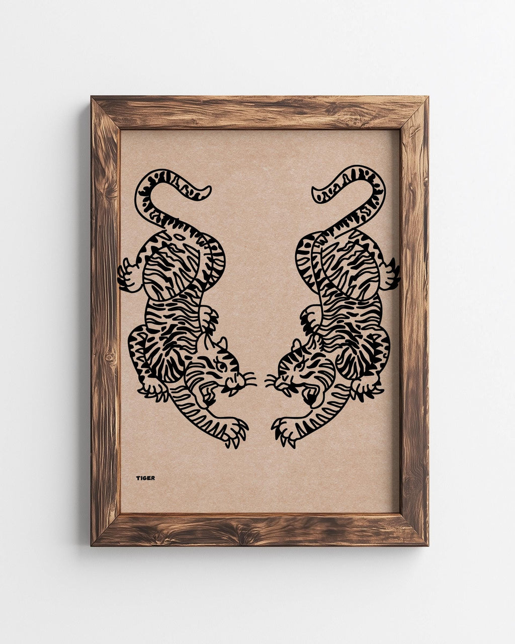 Minimalist Japanese Tiger Art Print – Twin Tiger Wall Art, Vintage Line Drawing Poster (Digital Download)