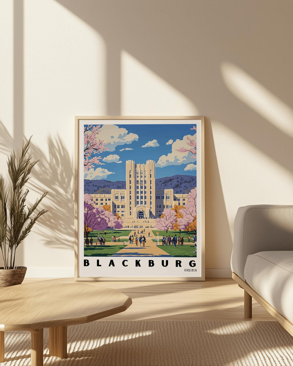Virginia Tech Campus Art Print – Blacksburg Virginia Travel Poster (Digital Download)