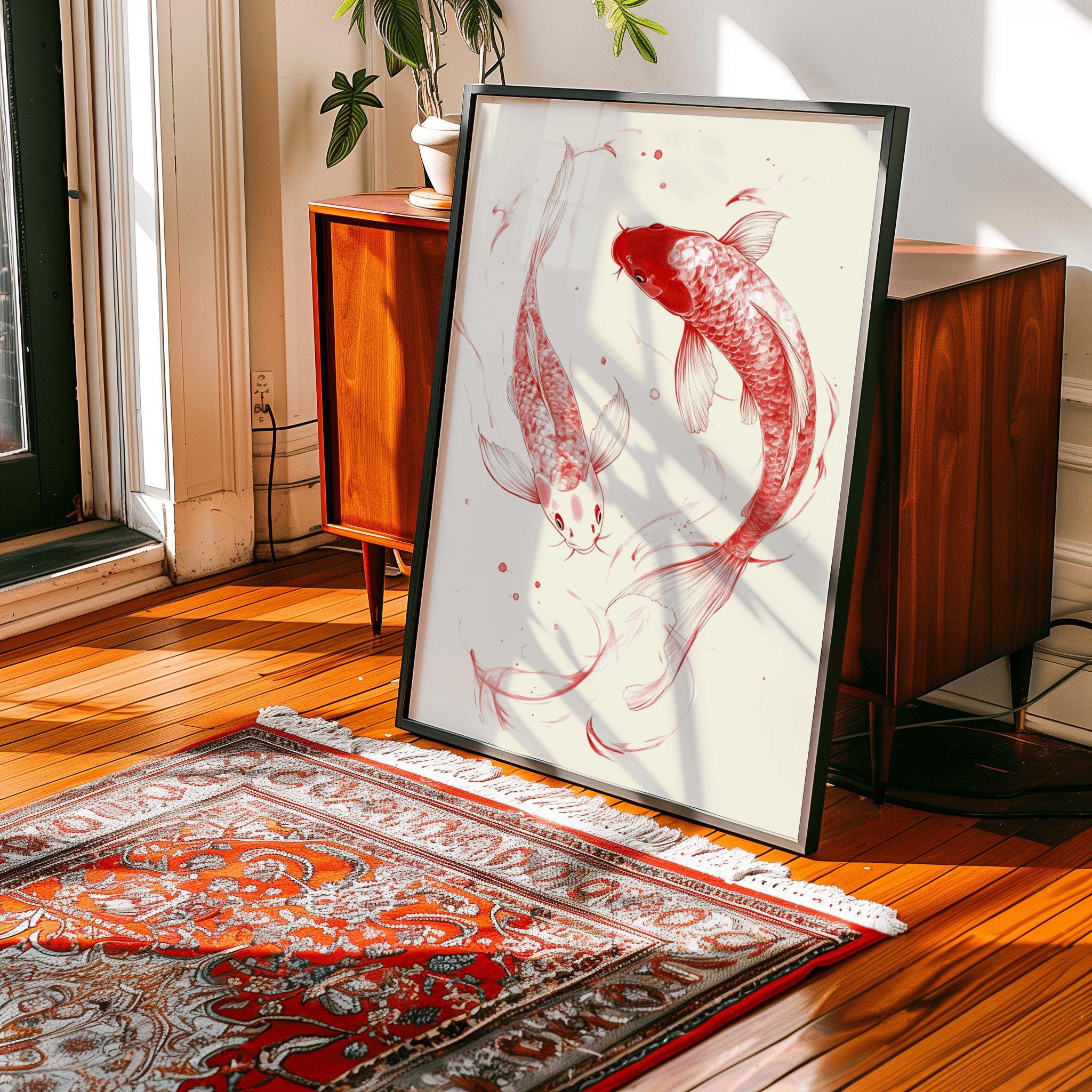 Red Koi Fish Art Print – Japanese Minimalist Wall Decor (Digital Download)