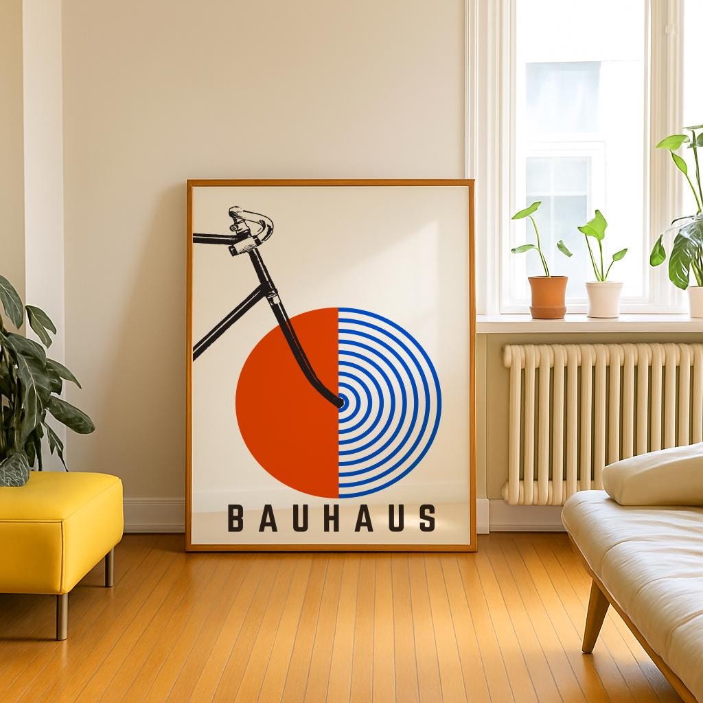 Vintage Bicycle Bauhaus Poster – Retro Mid-Century Cycling Art (Digital Download)