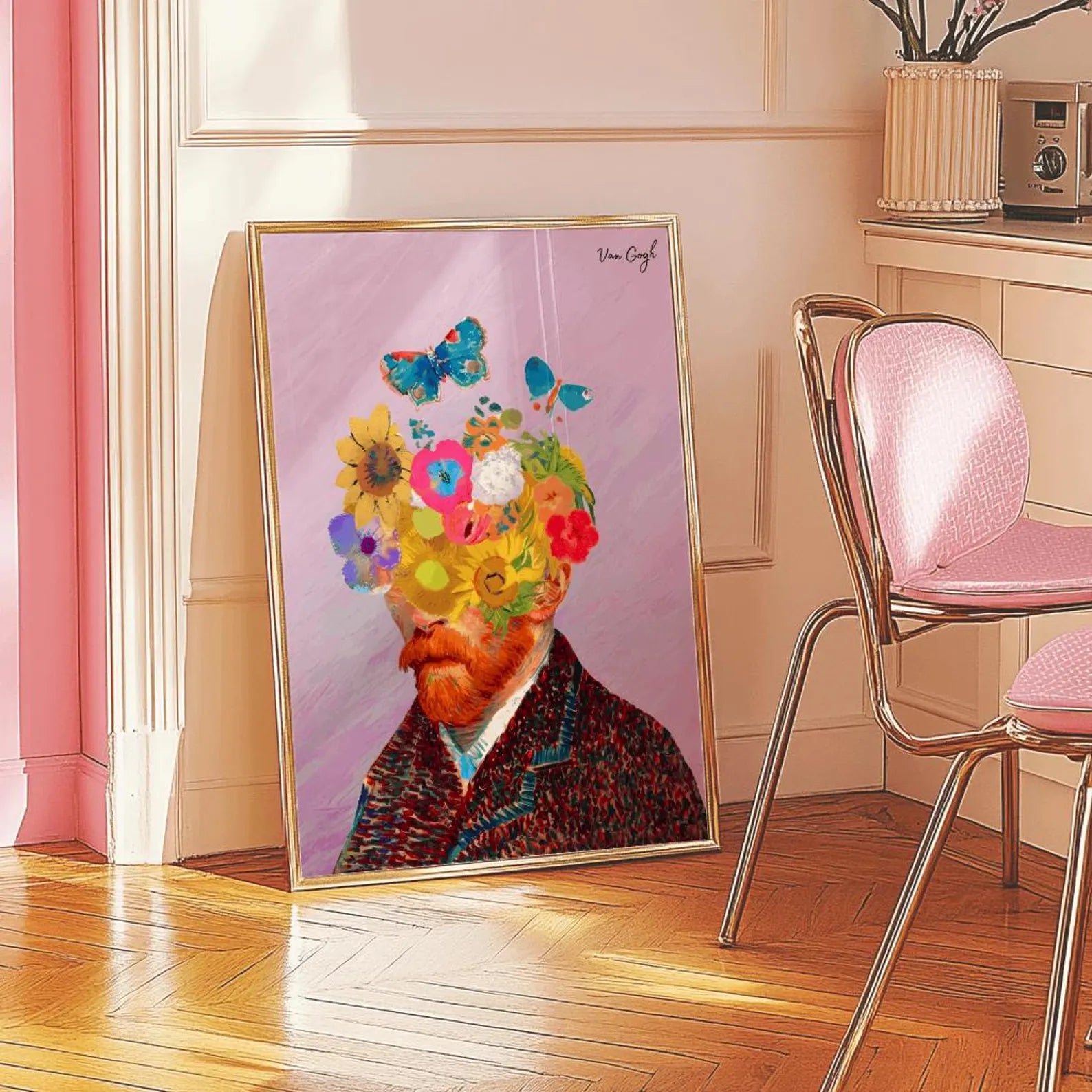 Floral Van Gogh Inspired Portrait Art Print | Colorful Modern Digital Poster | Botanical Abstract Wall Art (Digital Download)