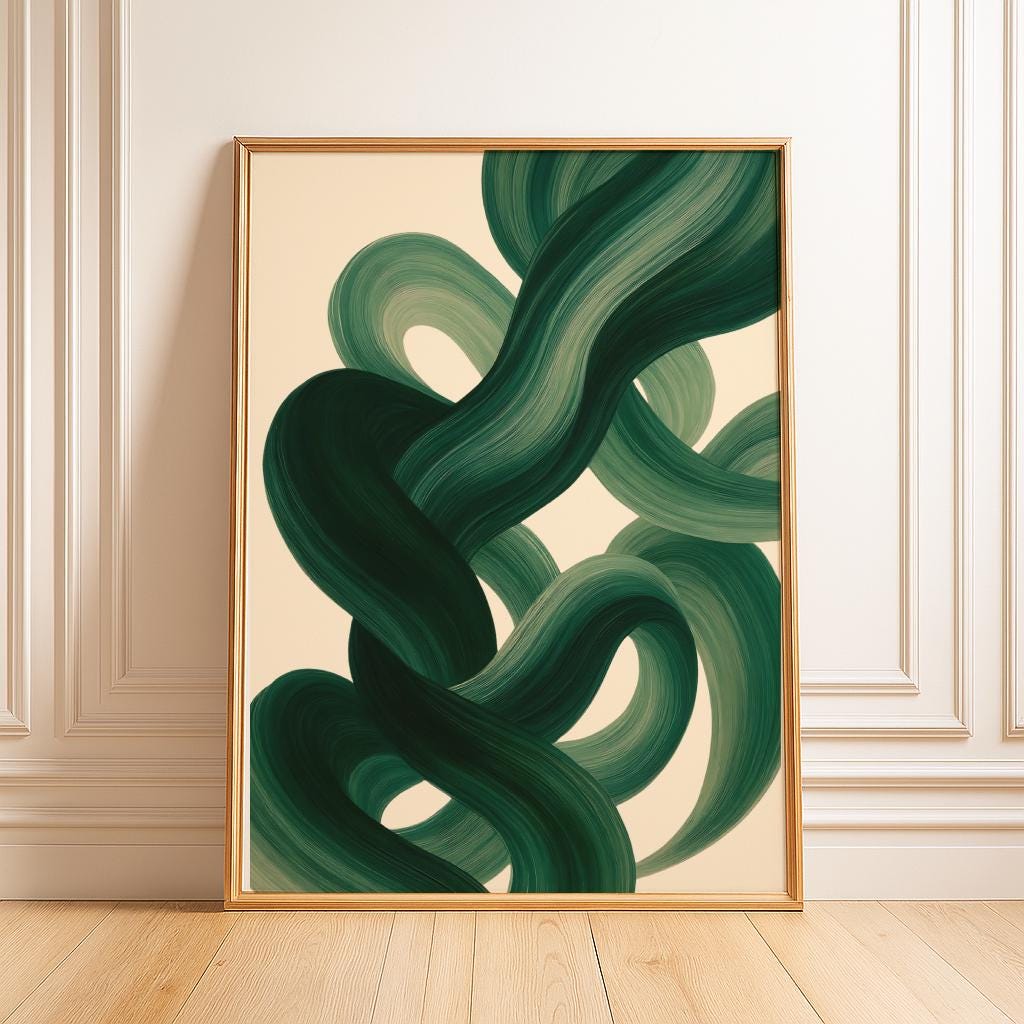 Sage Green Mid-Century Abstract Wall Art – Modern Minimalist Printable Decor (Digital Download)