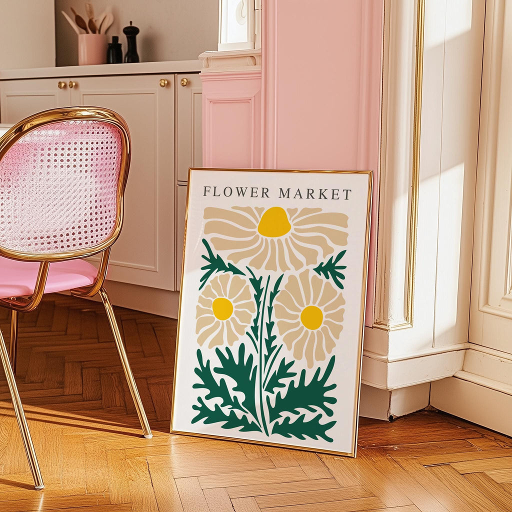 Flower Market Poster – Retro Abstract Daisy Art Print (Digital Download)