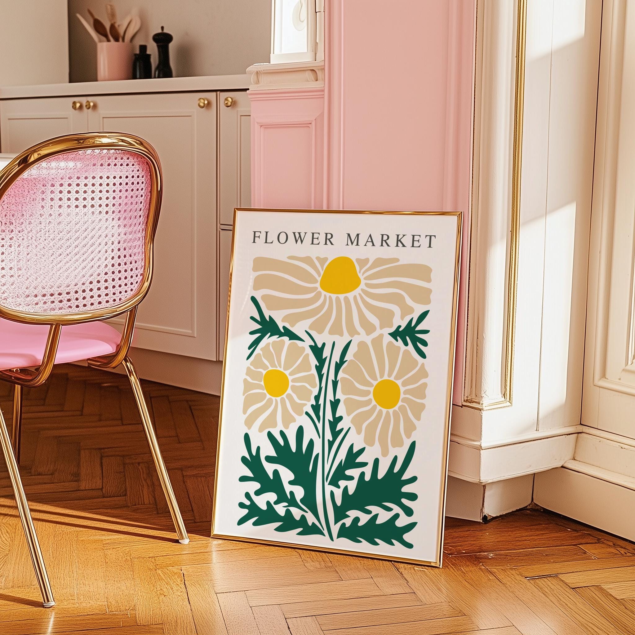 Flower Market Poster – Retro Abstract Daisy Art Print (Digital Download)