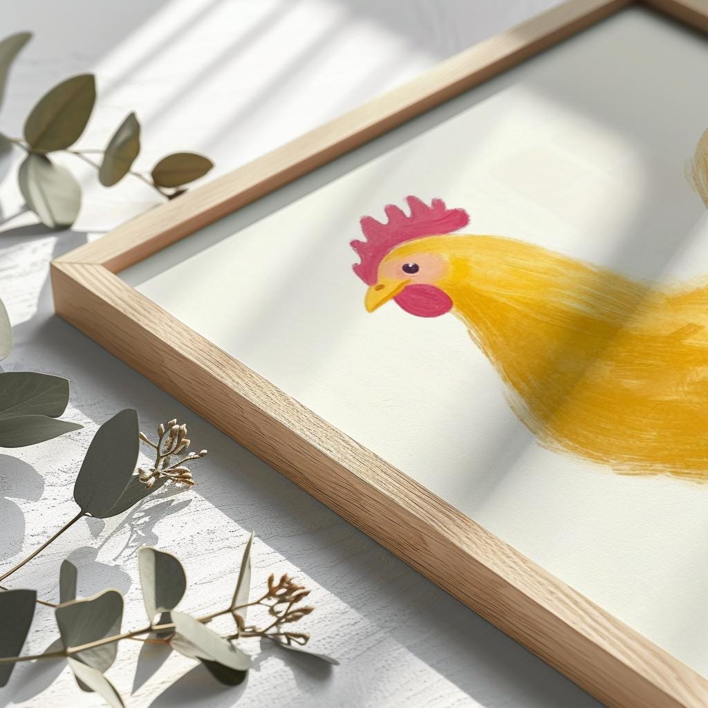 Funny Chicken Art Print – Cute Yellow Hen in Blue Boots | Kids Room Wall Art (Digital Download)